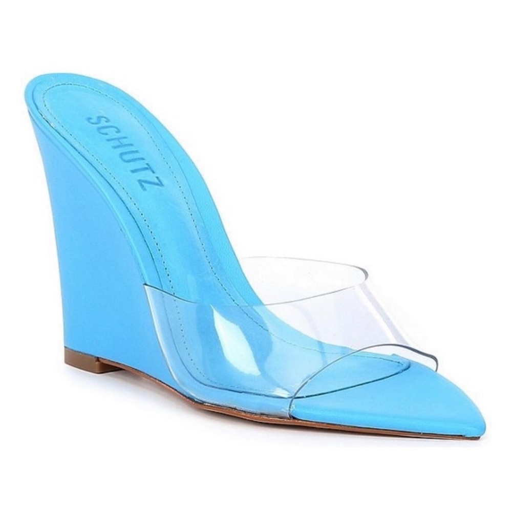Schutz vinyl luci wedge shoes blue size 7